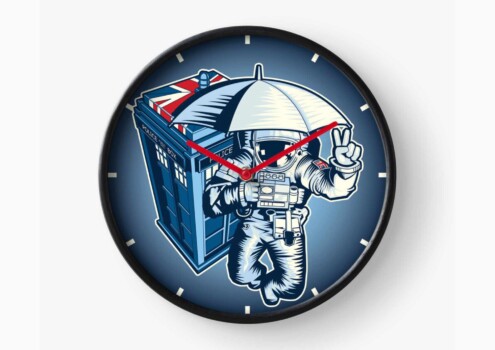 Astronaut in space holding an umbrella near a Tardis - Illustration Astronaut in space holding an umbrella near a Tardis - Illustration for Merchandise